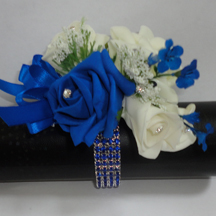 Royal Blue & Ivory Wrist Corsage